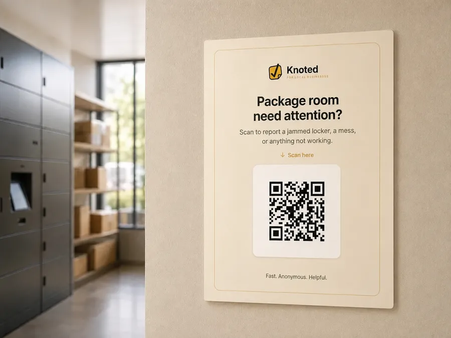 Knoted QR sign in an apartment package room