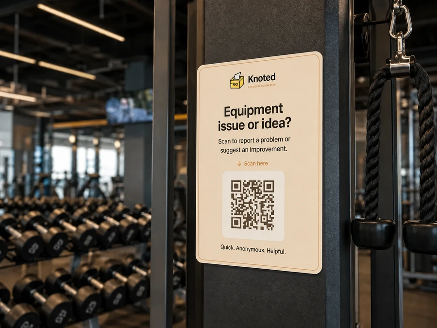Knoted sign on gym equipment